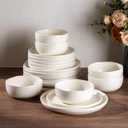AmorArc Ceramic Dinnerware Sets, Wavy Rim Stoneware Plates and Bowls Sets,Dishwasher & Microwave & Oven Safe Dishes set, Service for 6 (18pc) (Beige)