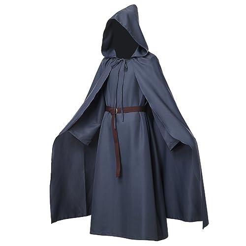 Pagan Tunic Cloak Friar Medieval Cosplay Hood Capes Costumes Knight Costume (Medium, Grey)