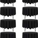 8 Packs Round Tablecloth 60 Inch Black Tablecloths for Circle Tables, Washable Polyester Fabric Tablecloths, Wrinkle Resistant Table Cloth Round Cover for Wedding Party Banquet Dining
