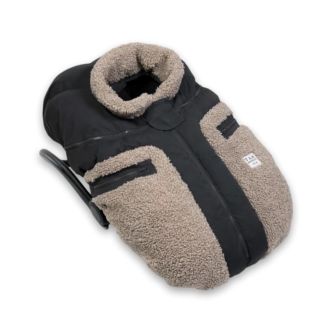 7AM Enfant Car Seat Covers - Cocoon Baby Cover for Boys & Girls, Rain & Snow Repellent, Breathable Windproof, Center Zipper, Universal Fit for Infant Car Seat (0-12M) (Applique Oatmeal)