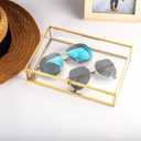 Feyarl Gold Glass Jewelry Trinket Box 5 x 7 Photo Cards Shadow Lidded Box Organizer Collection Display Case Decorative Keepsake Box for Home Deco (8.66 x 5.9 x 1.96inch)