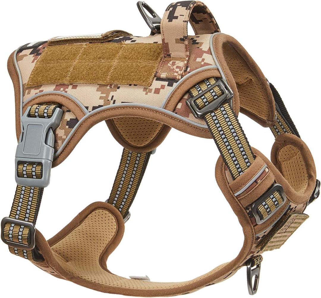 BUMBIN Tactical Dog Harness for Medium Dogs No Pull, Famous TIK Tok No Pull Dog Harness, Fit Smart Reflective Pet Walking Harness for Training, Adjustable Dog Vest Harness with Handle Desert Camo M (M(Neck:16-20", Chest:17-27"))