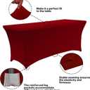 IVAPUPU 2 Pack 6FT Table Cloth for Rectangular Fitted Events Stretch Burgundy Table Covers Washable Spandex Tablecloth Protector for Party, Wedding, Cocktail, Banquet, Festival