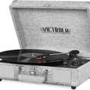 Victrola Journey Bluetooth Portable Suitcase Record Player with Built-in Speakers, 3 Speed Vinyl Record Player, RCA Out, Headphone Jack (Grey Rose Gold)