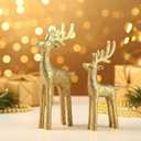 2 Set Modern Christmas Decor Neutral Christmas Reindeer Decor Resin Deer Statues Figurines Elk Statues for Neutral Modern Living Room Bedroom Office Bookshelf Desk Ornaments (Gold, Small)