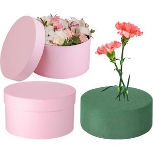 Nuenen Gift Boxes with Lids Floral Foam Set Round Boxes Flower Arrangements Supplies Round Floral Foam for Flowers for Mother's Day Bridesmaid Wedding(Pink)