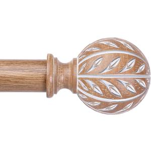 Boho Wood Curtain Rod, Decorative Curtain Rods for Windows 48 to 84 Inch with Handmade Wood Grain Leaf Finials, 1 Inch Adjustable Heavy Duty Vintage Rustic Window Treatment Rods, Easy Install (36''-88'' (1 Pack))