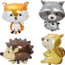 Woodland Animal Balloons Fox Hedgehog Squirrel Raccoon Foil Mylar Balloon for Woodland Animals Theme Birthday Party Supplies Decorations 4PCS