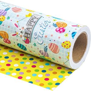 WRAPAHOLIC Reversible Easter Wrapping Paper - Mini Roll - 17 Inch X 33 Feet - Easter Bunny Design for Birthday, Baby Shower, Easter Gift Wrap