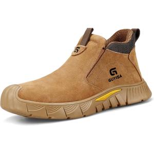 GLANOUDUN Welding Work Boots for Men Slip on Steel Toe Shoes for Men Indestructible Steel Toe Boots Welder Men's Working Shoes Fireproof Safety Footwear for Construction Men's Work & Safety Footwear (11.5, 3005 Brown)