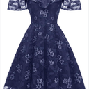 IWEMEK Women Spaghetti Strap Floral Lace Bridesmaid Cocktail Party Dress Cold Shoulder Ruffle Sleeve Wedding Guest Prom Dress Size M