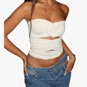 GORGLITTER Women's Flower Strapless Tube Tops Y2K Sleeveless Cut Out Bandeau Coquette Summer Going Out Crop Top 2025 XS