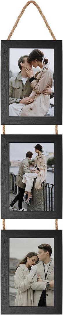 Lavezee 4x6 Picture Frames Collage Black, 3 Opening 4 x 6 Hanging Picture Frames Vertical for 4 by 6 Inch Photos for Wall Decor