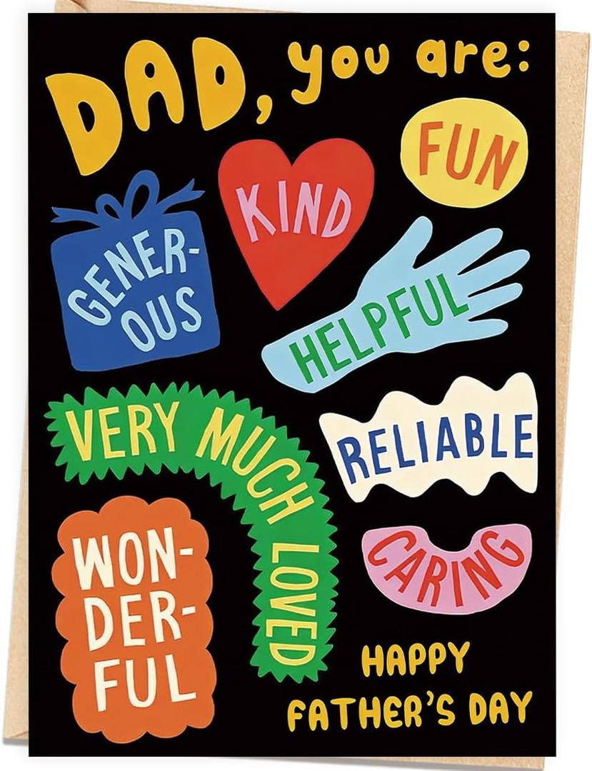 4 x Funny Fathers Day Card, Cute Father's Day Cards Gift for Dad from Daughter Son, Happy Father's Day Decoration Ideas