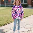 Ahegao Purple Butterflies Sweatshirts for Big Grils Pink Hoodies Lovely Hoody Pullover Long Sleeve with Pockets for 9-14T Teen Girl