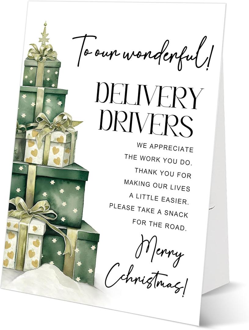 Christmas Delivery Driver Thank You Tabletop Sign, To Our Amazing Delivery Drivers, Include One 811 Sign with holder, Christmas Decoration Supplies, Winter Holiday Deliverys Driver Snack Decor - WZ09
