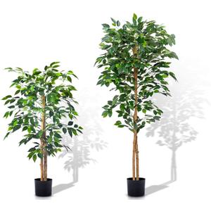 4Ft&5Ft Artificial Ficus Trees with Silk Leaves Fake Moss and Sturdy Nursery Pot, Fake Plants for Office Home Decor (4Ft&5Ft - 2Packs) (Green)