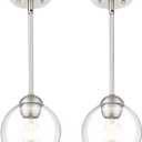 Emak 2 Pack Brushed Nickel Pendant Light Fixtures, 7 Inch Globe Pendant Lights with Clear Glass Shade, 1-Light Hanging Lights for Kitchen Island, Bathroom, Dining Room, PL119-BN-2PK