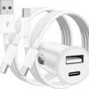 48W USB C Car Charger for iPhone 17 16 15 Pro Max, 48W Dual Port USB-C & USB-A Car Fast Charging Adapter, 2X3FT C to C Cable & A to C Carplay Cable for iPhone 17 16 15 Series/iPhone Air, iPad, Samsung (White)