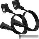 45 Degree 2 Prong Polarized Power Extension Cord 8 FT/2 Pack, Angled Low-Profile Plug, Light Duty 18 Gauge 125V/10A SPT-2 Cable for Indoor Home Office Lights Appliances, ETL+Ties-Black