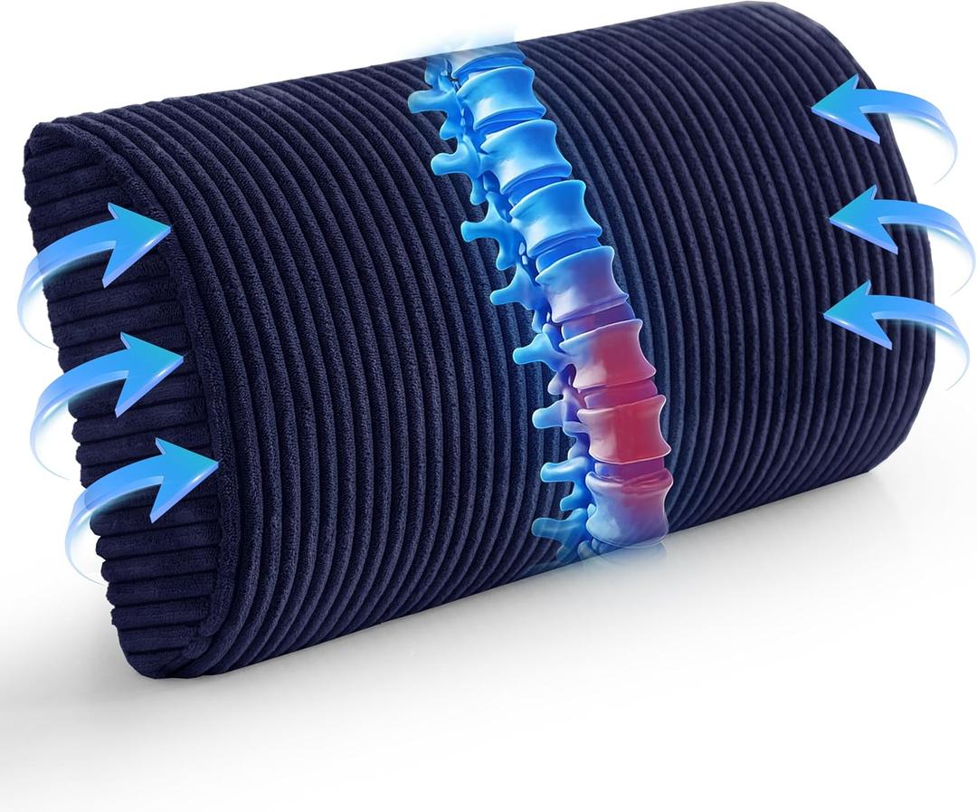 HIGOGOGO Lumbar Support Pillow for Recliner Chair/Accent Chair/Couch, Memory Foam Back Support Cushion for Elderly, Recliner Cushions for Back Rest, Pain Relief, Reading, Washable Cover, Navy (Large)