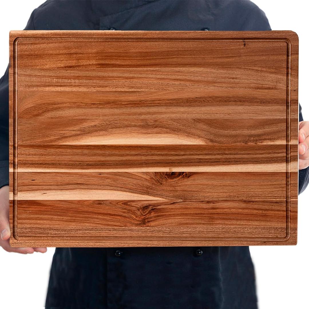 Extra Large Acacia Wood Cutting Board for Kitchen, 24 x 18 Inch Large Butcher Block Chopping Board with Juice Groove, Thick Wood Cutting Boards Carving Board for Turkey Meat Vegetables BBQ