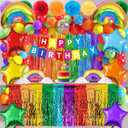 Rainbow Birthday Decorations, 104Pcs Rainbow Party Supplies for Boys and Girls, Colorful Streamers Party Decors Set, Birthday Party Backdrop