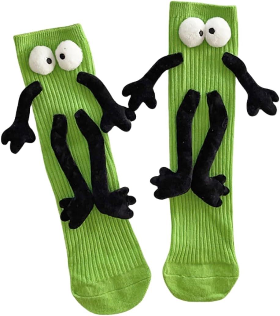 Holding Hands Socks for Kids Toddler Cute Crazy Silly Funny Novelty Magnetic Tube Cotton Socks Gifts 4-11 Years (One Size, Light Green 1 Pair)