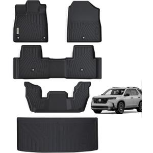 Floor Mats & Trunk Mat for 2023 2024 2025 Honda Pilot Sport/Touring/Elite/TrailSport/EX-LTPE All Weather Protection Car Floor Liners with Cargo Liners- Black