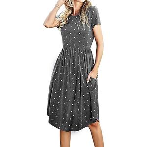 Women Ladies Summer Short Sleeve Pocket Modest Work Casual Teacher Dress Gray XL