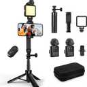 yAyusi Vlogging Kit for iPhone/Android31" Selfie Stick Tripod with Light, Microphone, Remote Control Storage Boxes, YouTube Starter Kit for Interviews, Vlogs, TikTok, YouTube Video Recording