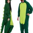 Funziez! Dinosaur Adult Onesie - T-Rex Halloween Costume - Plush Dino One Piece Cosplay Suit for Adults, Women and Men (Small, Green)