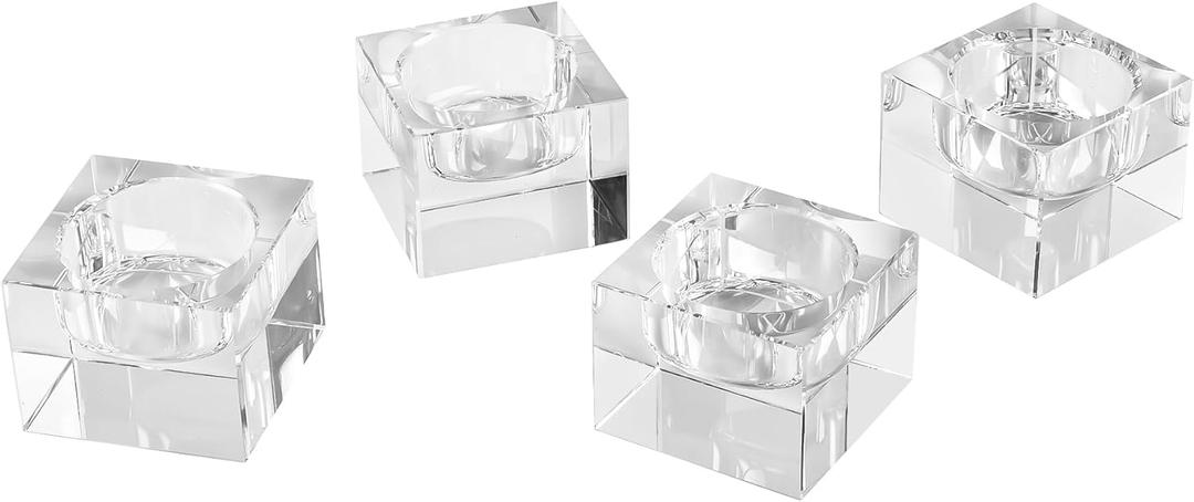 Home Crystal Tealight Candle Holders Pack of 4, 1.5 Inches Height, Heavy Solid Square Hand Cut Tealight Holders Sets, Centerpiece for Home Decor(Clear)