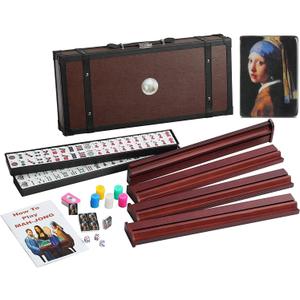 166 American Western Mahjong Set Suitcase Limited Edition Embedded Masterpiece Background in Leather Suitcase Girl Pearl