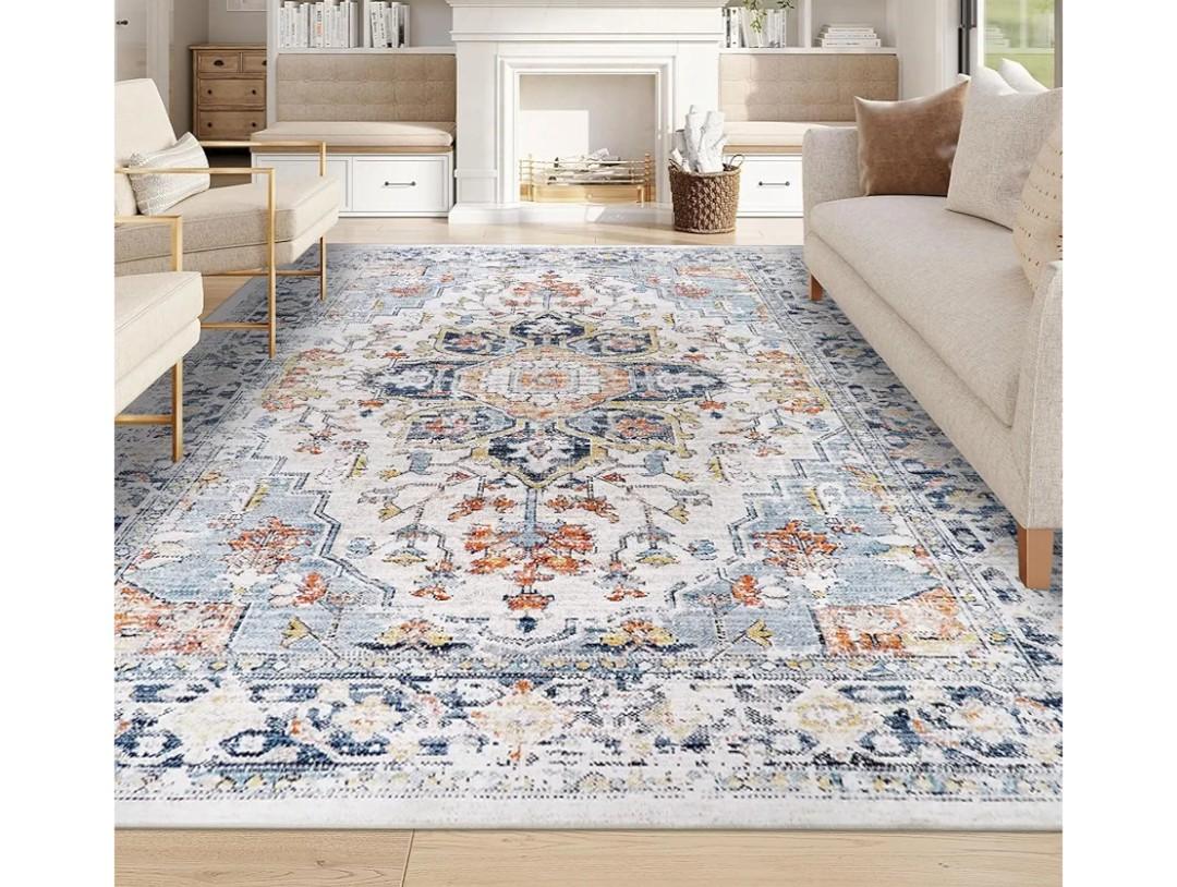 Homcomoda Vintage Area Rug 5x8 Washable Living Room Rug Indoor Non-Slip Print Accent Rugs for Bedroom Distressed Thin Throw Rugs Carpet for Living Room Dining Room Kitchen