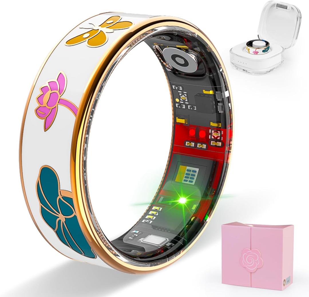Smart Ring Health Tracker, Men & Women, Featuring a Heart Rate Monitor, Sleep Tracker, 8 Exercise Modes, Step Counter, IP68 Waterproof (White, 8)