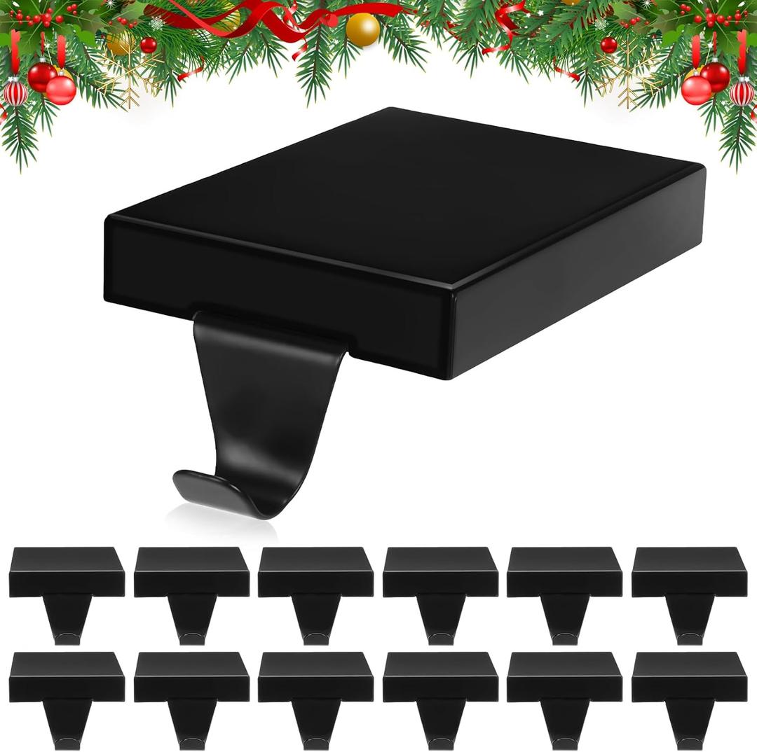 Zonon Christmas Stocking Holders for Mantle Heavy Duty Iron Stocking Hangers Hooks Mantel with Non-Slip Protective Pad, Mantle Garland Hanger for Fireplace Stair Home Shelf Decor (Black,4 Pcs)