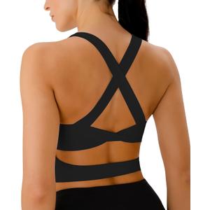 Sports Bras for Women Criss-Cross Back Padded Workout Tank Tops Medium Support Crop Tops for Women (XX-Large, Black)