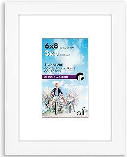 6x8 Picture Frame with Shatter-Resistant Glass - Use as 3x5 Frame with Mat or Display 6x8 Photo Without Mat - Signature Collection - Picture Frames for Tabletop and Wall Display - White
