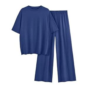 AUTOMET 2 Piece Sets for Women Summer 2025 Two Piece Lounge Set Matching Vacation Casual Outfits Spring Tracksuits Blue, XL
