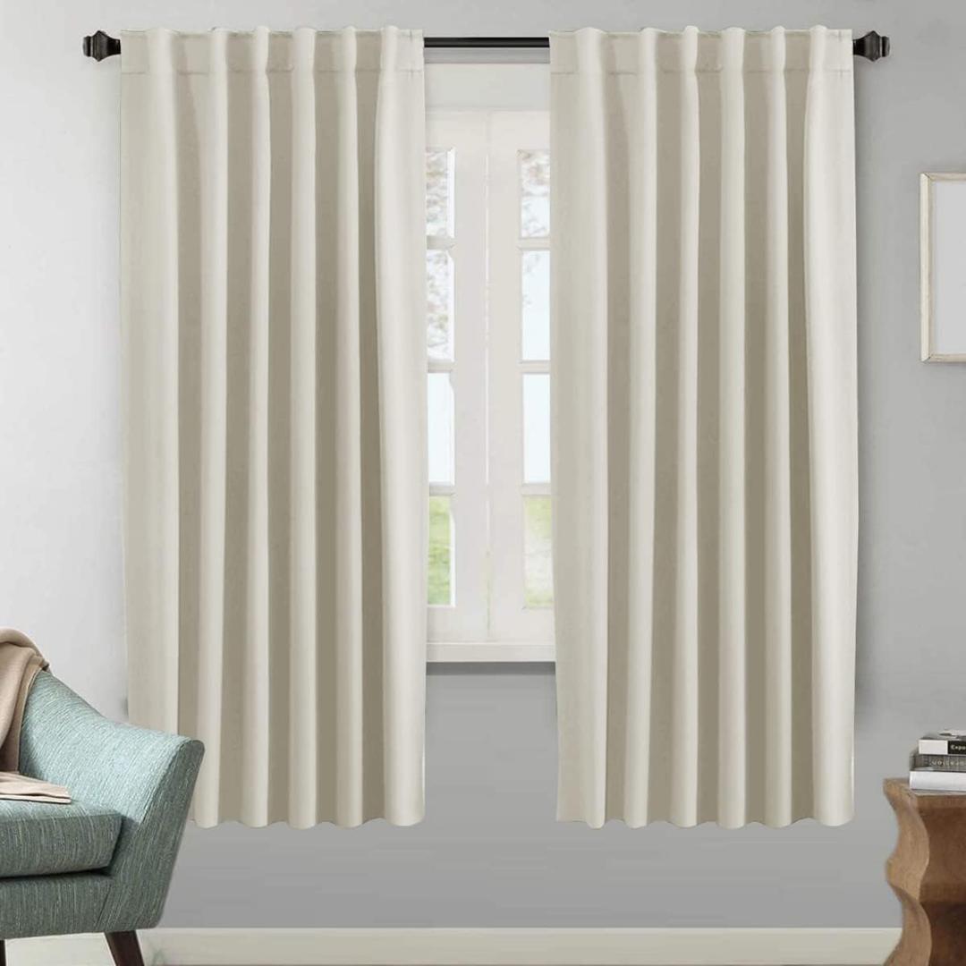 H.VERSAILTEX Light Reducing Curtains Thermal Insulated Window Treatment Panels Room Darkening Privacy Assured Drapes for Living Room Back Tab/Rod Pocket Bedroom Drapes 2 Panels, Ivory - 52 x 72 Inch