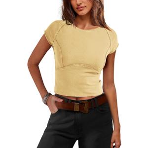 LAMISSCHE Cropped T Shirts for Women Cap Sleeve Tops Fitted Shirts