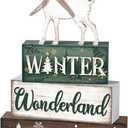 Yousoontic 4 Pcs Winter Decor Woodland Christmas Wooden Sign Blocks Table Centerpiece with Reindeer Snowflakes Trees Rustic Holiday Decorations for Farmhouse Winter Home Indoor