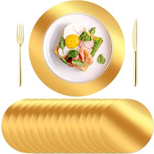 KesaPlan 100PCS Round Gold Placemats, 13" Disposable Paper Placemats for Dining Table, Mirrored Gold Charger Place Mat for Kitchen Banquet Table Setting Wedding Birthday Dinner Party Decor