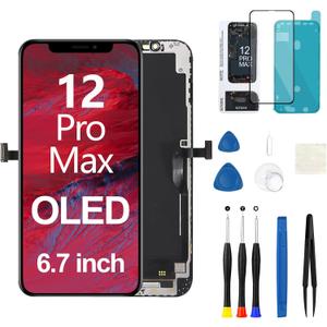 OLED Screen for iPhone 12 Pro Max Screen Replacement 6.7 inch [OLED, NOT LCD], 3D Touch Display Full HD Digitizer Frame Retain Face ID Full Assembly A2411 A2342 A2410 A2412 with Repair Tools Kit