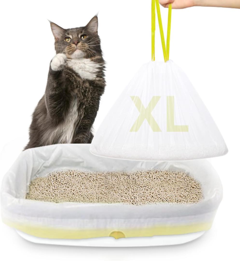 XUEPETT 24 PACK Jumbo Cat Litter Box Liners, Tear Resistant Heavy Duty Cat Litter Bags with Drawstring, Pre-Separated for Easy Access, Easy Cleanup