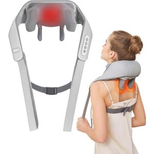 Cordless Neck Shoulder Massager with Heat, Deep Tissue Kneading Relieves Tension Improves Circulation, Gifts for Women, Men, Mom, Dad(Grey)