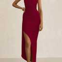 PRETTYGARDEN Women's Ruched Bodycon Dresses Summer Off Shoulder Asymmetrical High Split Elegant Cocktail Party Dress (Red, Large)