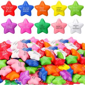 Jenaai 150 Pcs Stress Star Ball Bulk Motivational 2.2 Inch Star Shape Stress Ball with Inspirational Quotes Mini Sensory Colorful Anger Management Relief Toy for Adults Kids Teens Fidget Relief