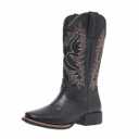 Cowboy Boots for Women Cowgirl Western Mid Calf Square Toe Embroidered Low Heel Fashion Country Boots, black, 10